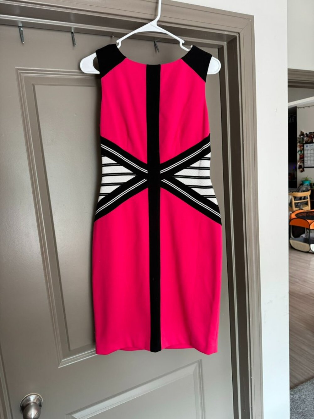 Pink, Black & White Color Block Sheath Dress | Size 6
